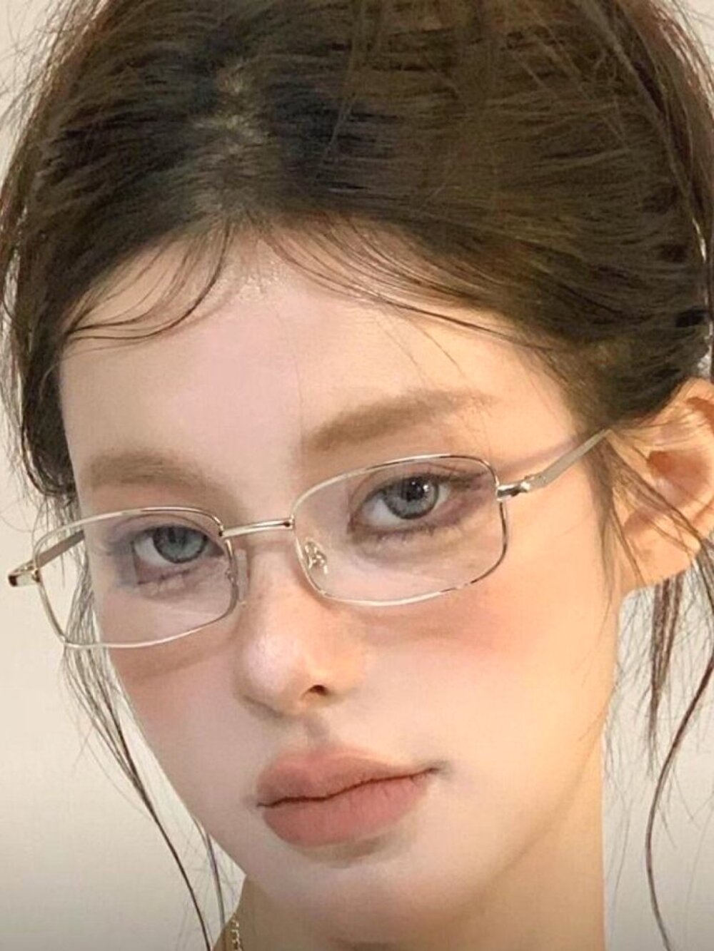 Silver Rectangle Glasses Anti Blue Light Korean Style